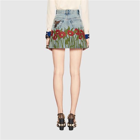 gucci embroidered denim skirt|gucci pleated skirts.